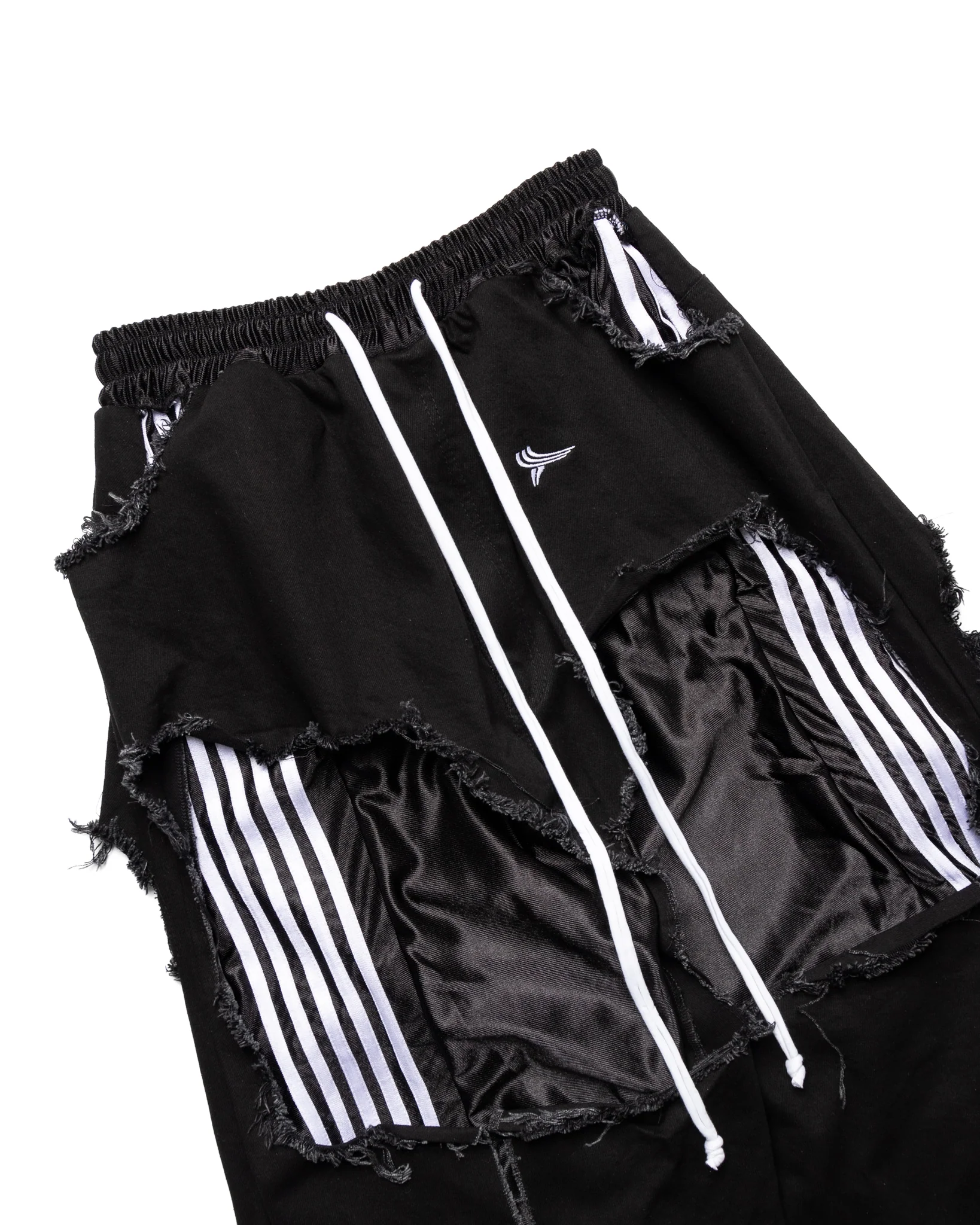 Tattered Double-Layer Basketball Denim (Black/White) - Image 4