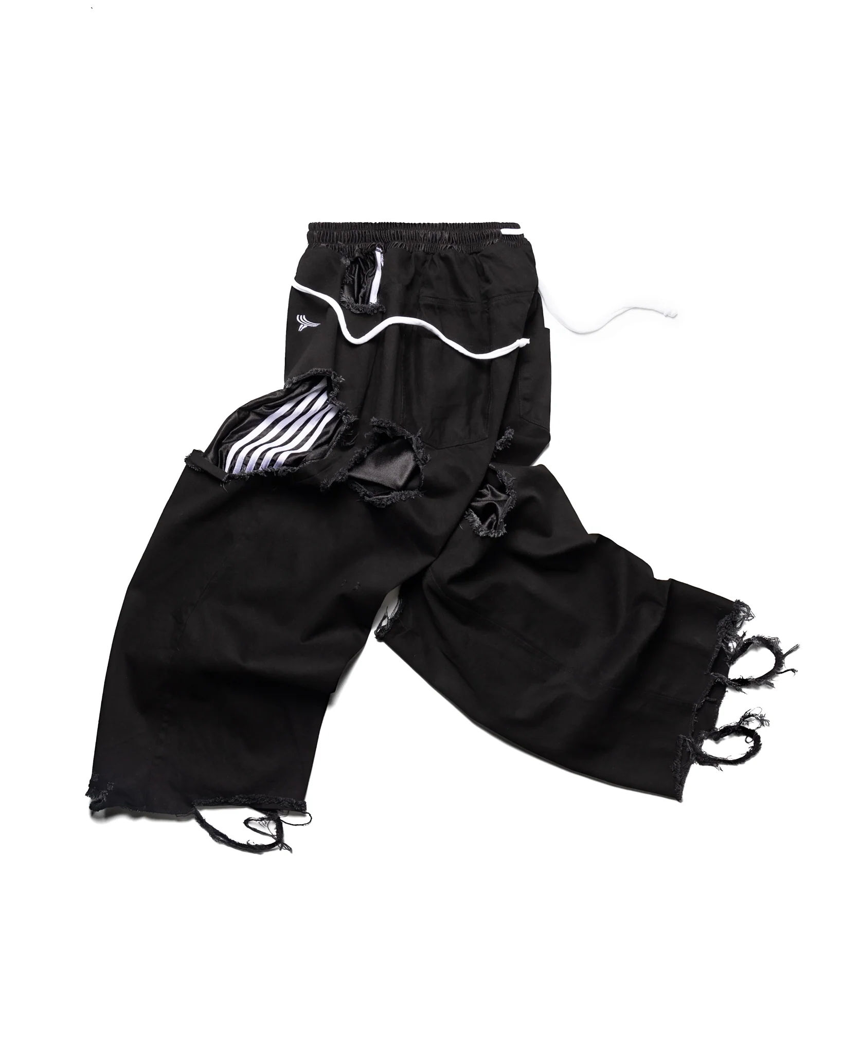 Tattered Double-Layer Basketball Denim (Black/White) - Image 7
