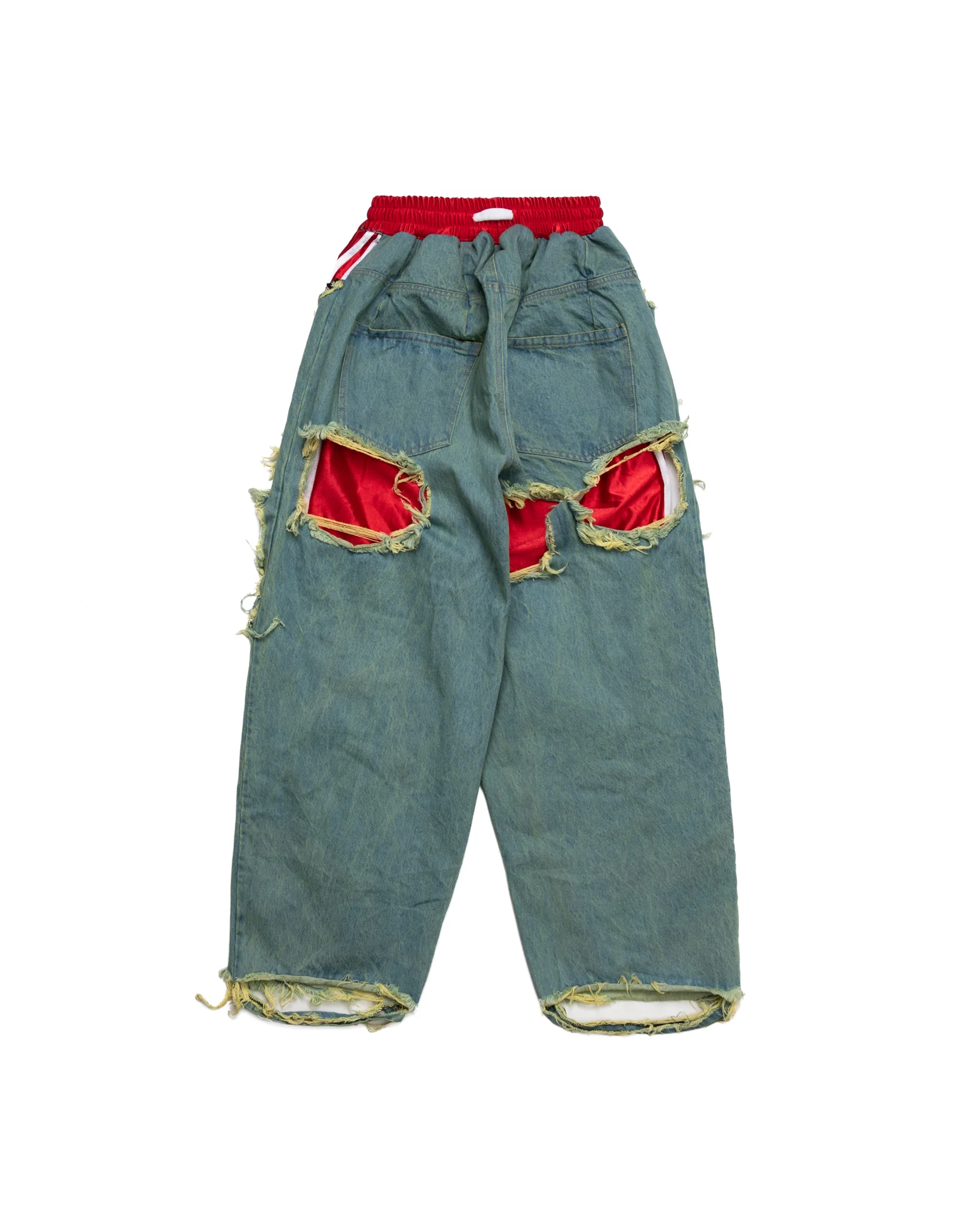 Tattered Double-Layer Basketball Denim (Blue/Red) - Image 3
