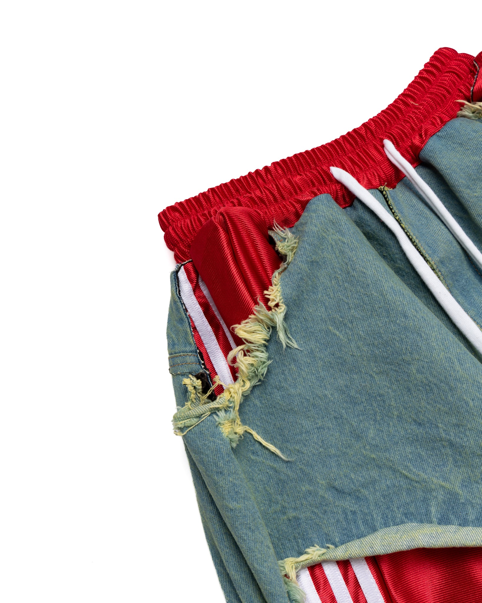 Tattered Double-Layer Basketball Denim (Blue/Red) - Image 6