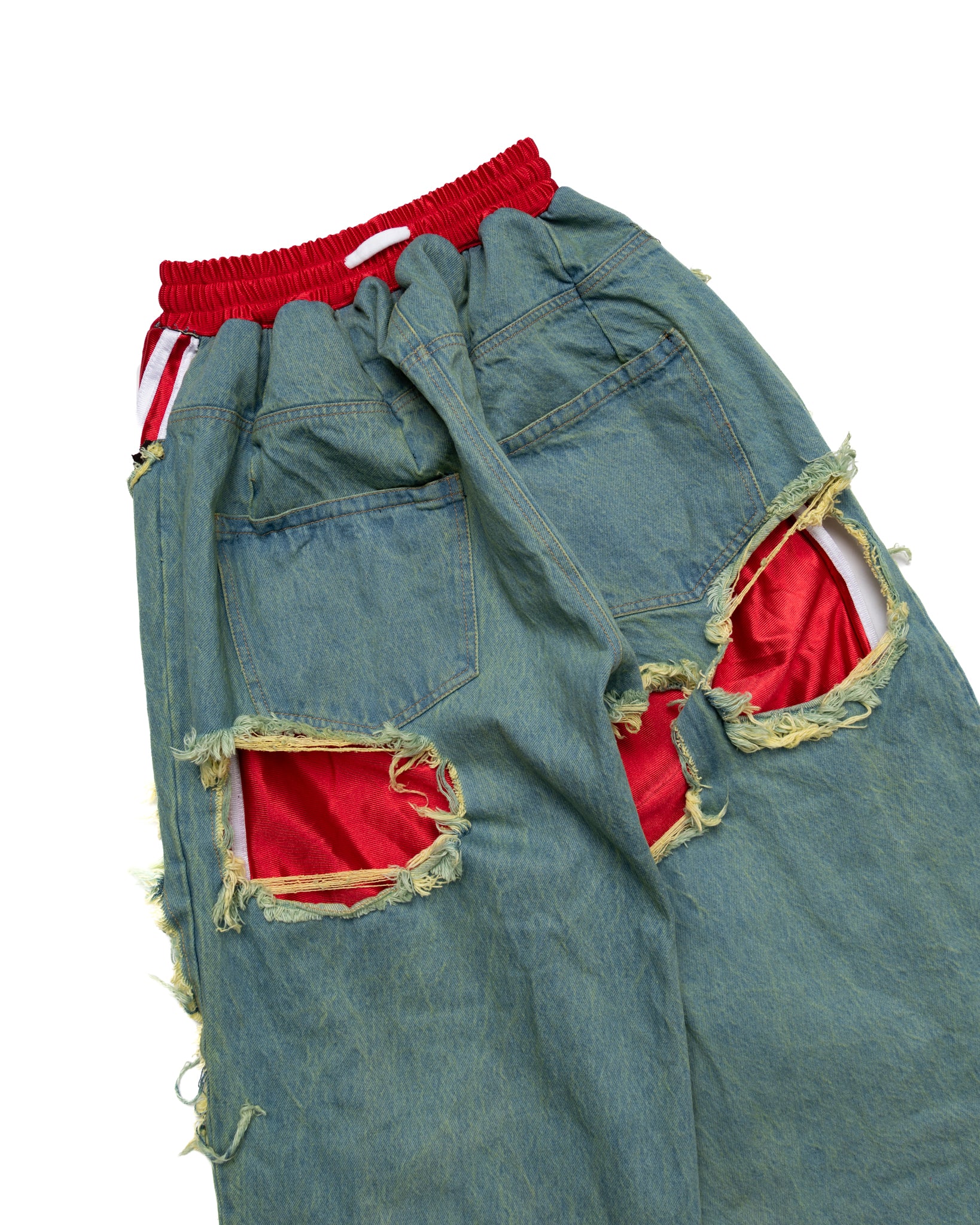 Tattered Double-Layer Basketball Denim (Blue/Red) - Image 7