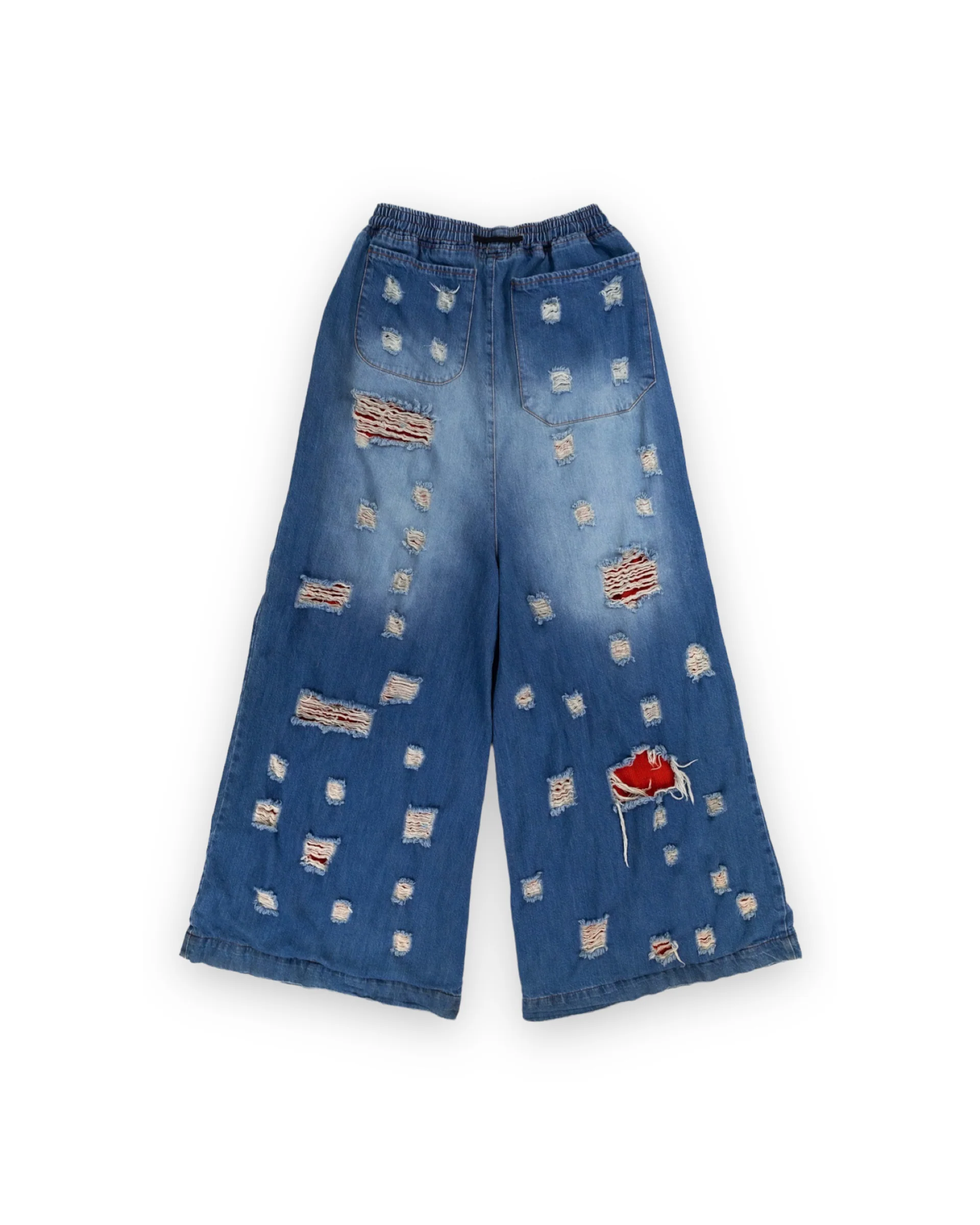 Wide-leg Tattered Red Thermal Denim - Image 2