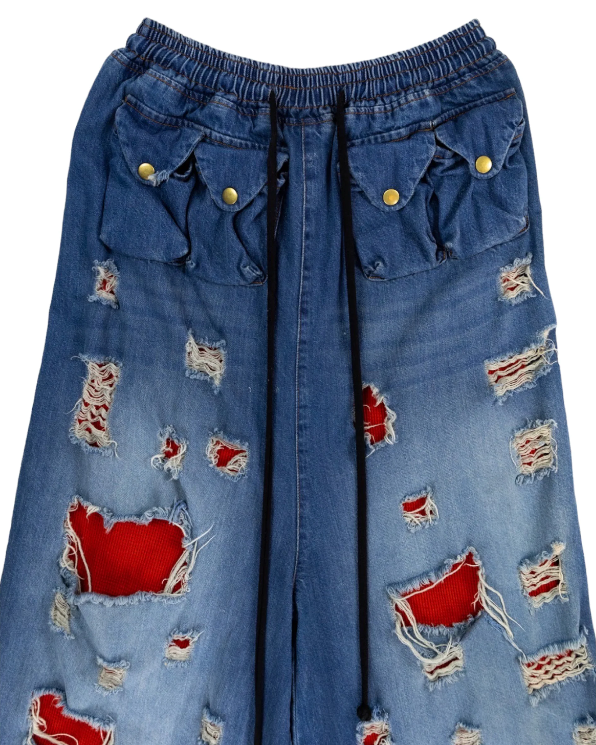 Wide-leg Tattered Red Thermal Denim - Image 3
