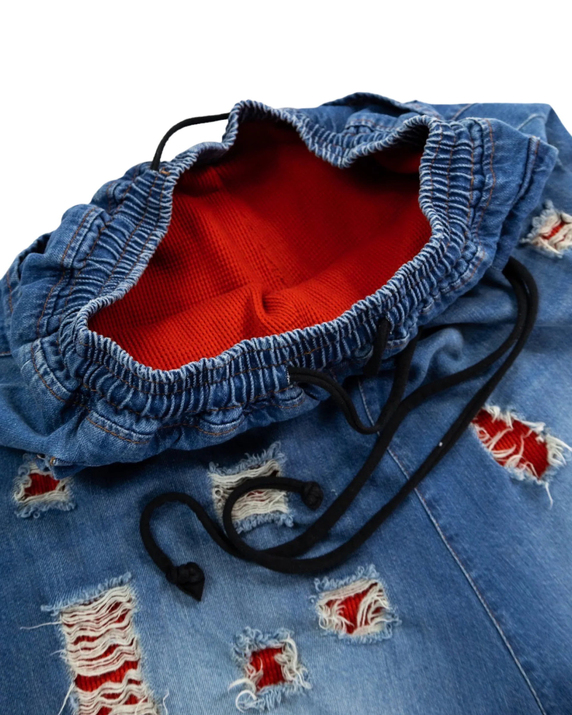 Wide-leg Tattered Red Thermal Denim - Image 4