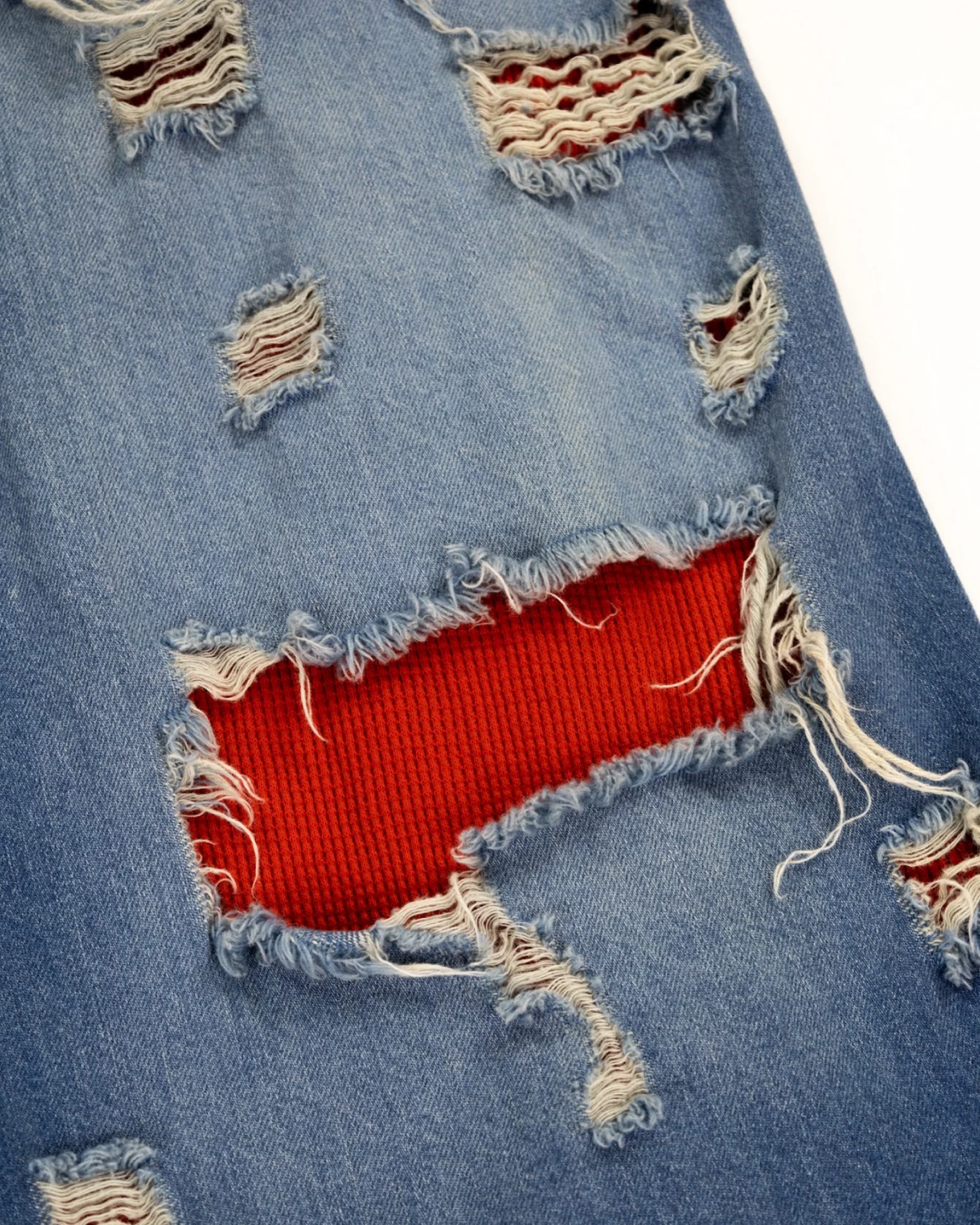 Wide-leg Tattered Red Thermal Denim - Image 5