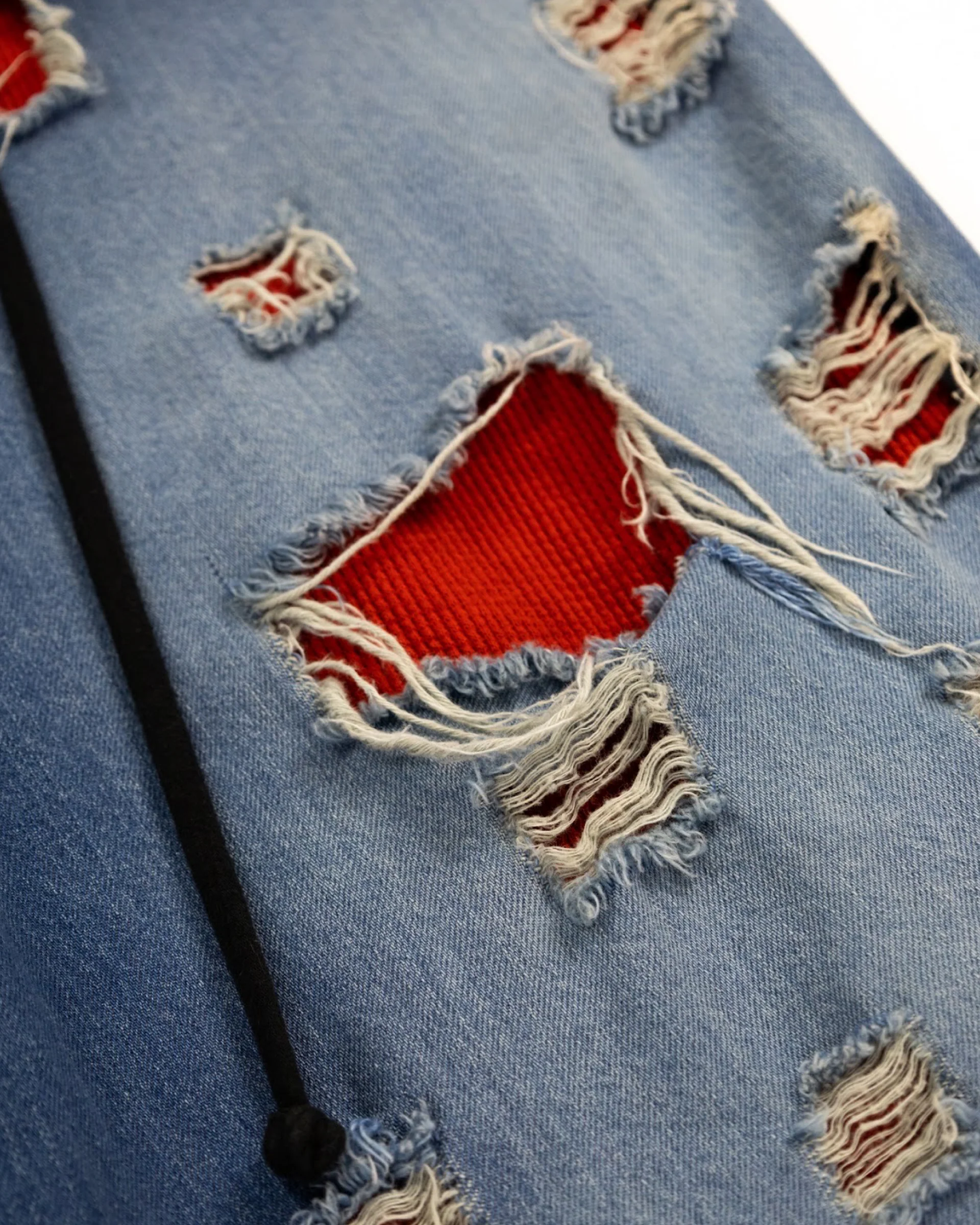 Wide-leg Tattered Red Thermal Denim - Image 6