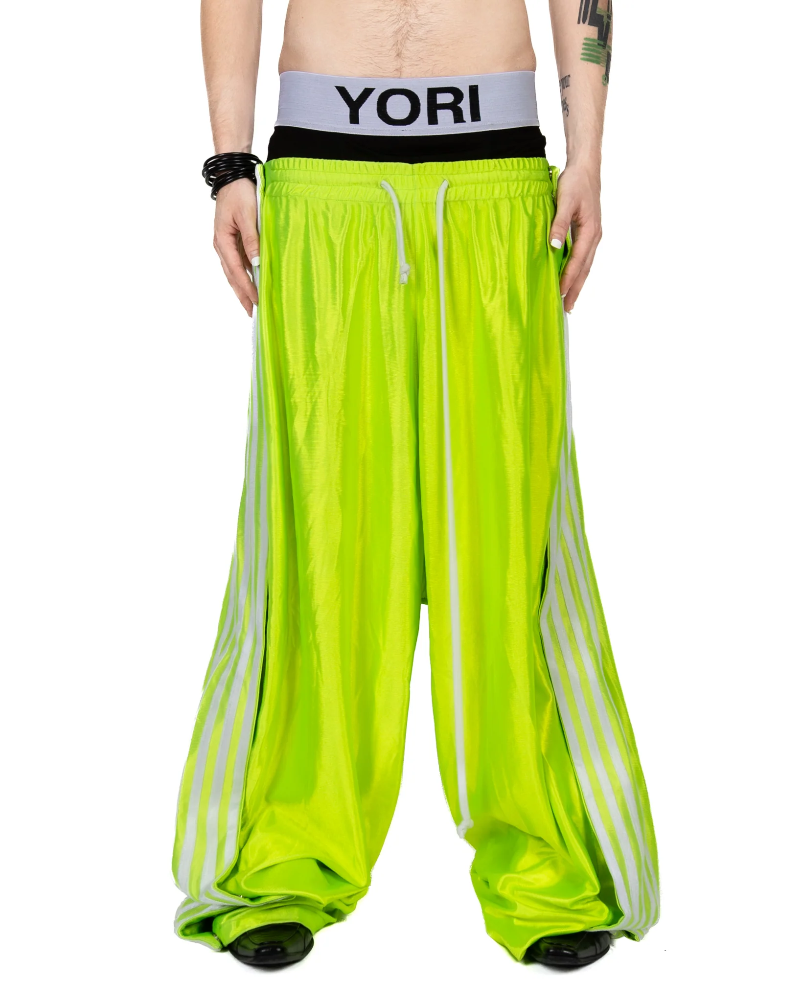 Yori Sport 5-Stripe Magnetic Rip-Off Sweats (Safety Green/White)