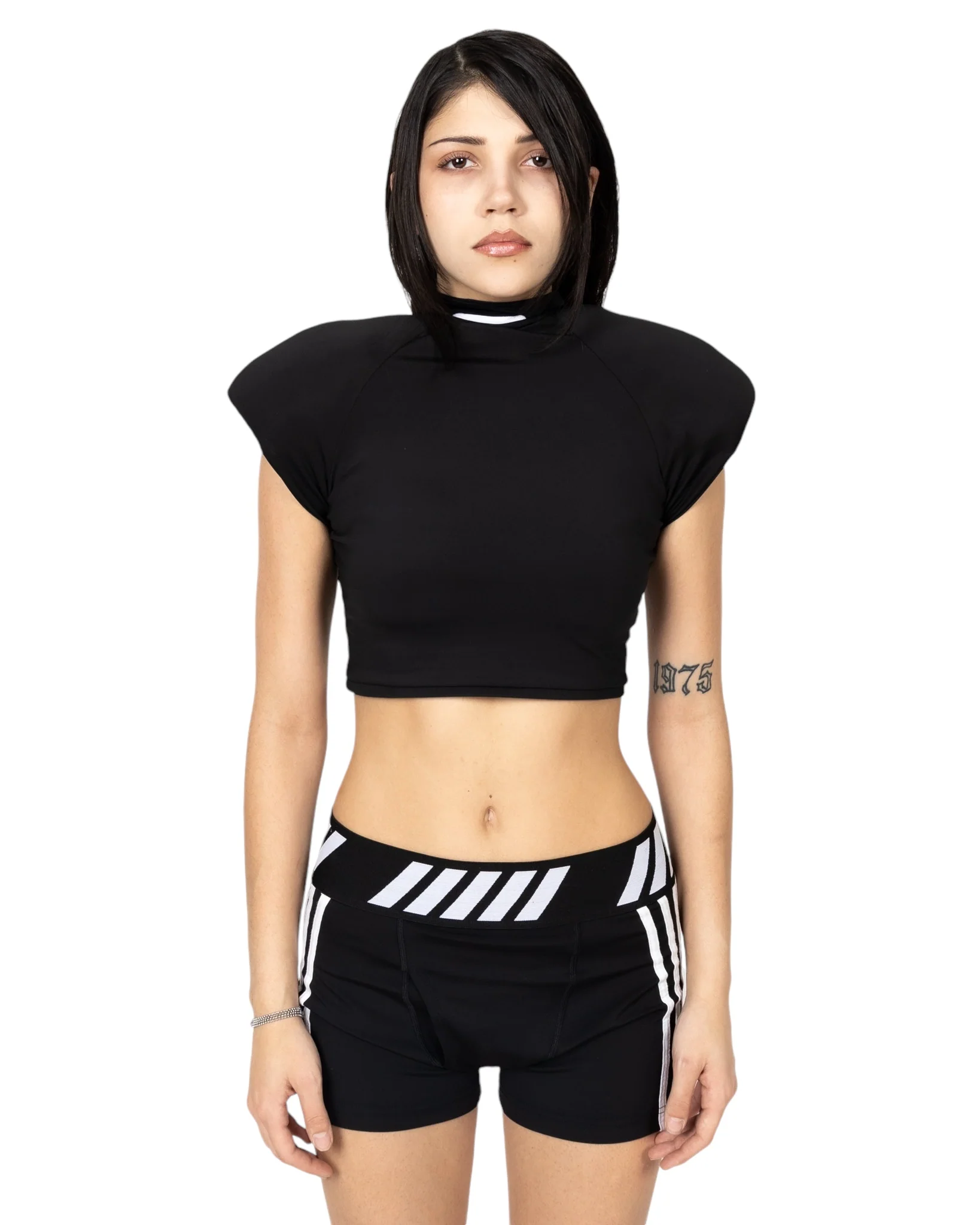 YSWW Cropped Short Sleeve Shoulder Pad Top